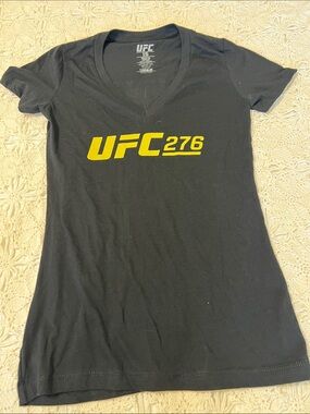 UFC Women's Black V-Neck Tee with Yellow Logo